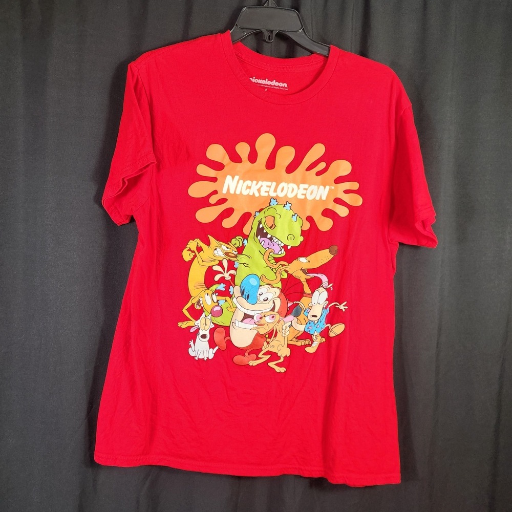 Nickelodeon Mens Graphic T-Shirt Red Nicktoons 90s Characters Reptar Large